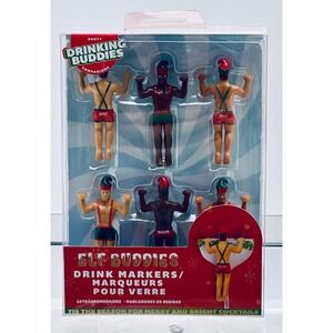 NPW Elf Buddies Drink Markers Set of 6 Christmas Party Glass Charms NPW70791